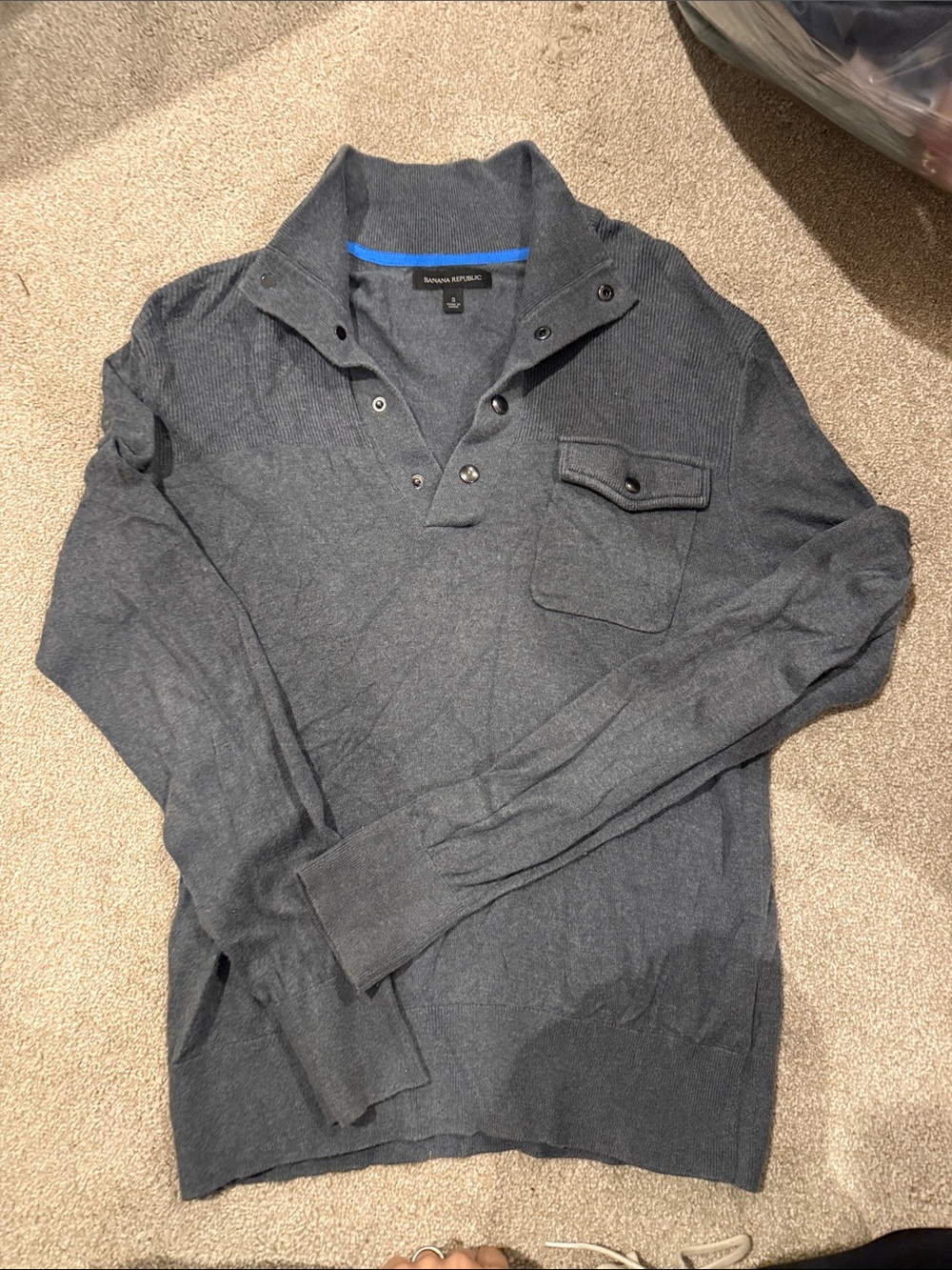 Banana Republic Men's Dark Charcoal Snap-Collar Pullover